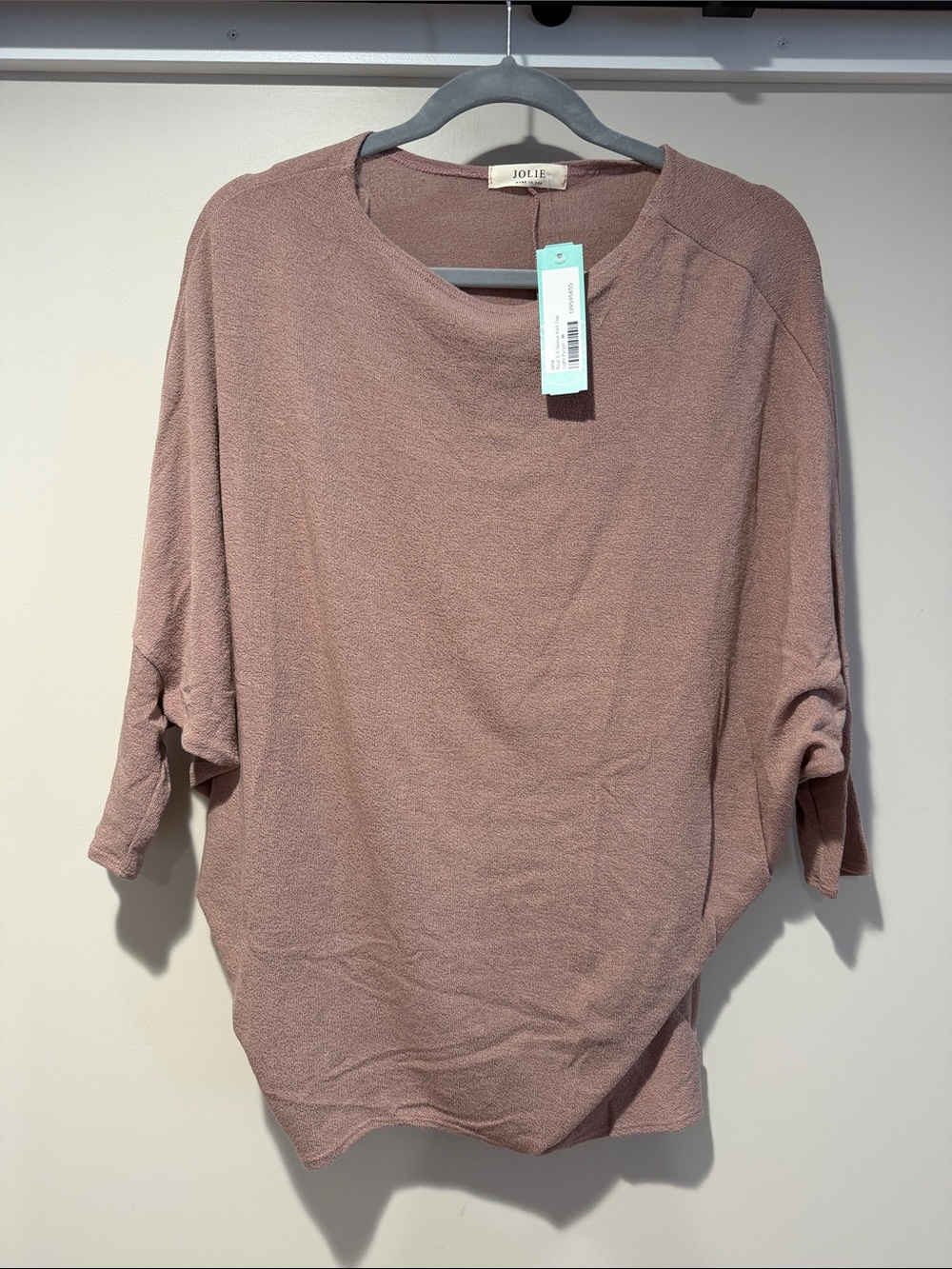 Jolie Rosewood Crewneck Lightweight Pullover Quarter Sleeve Top